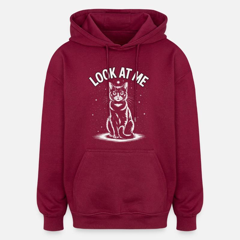 Regarde-moi - Ciel étoilé de chat - Sweat à capuche oversize unisexe - bordeaux