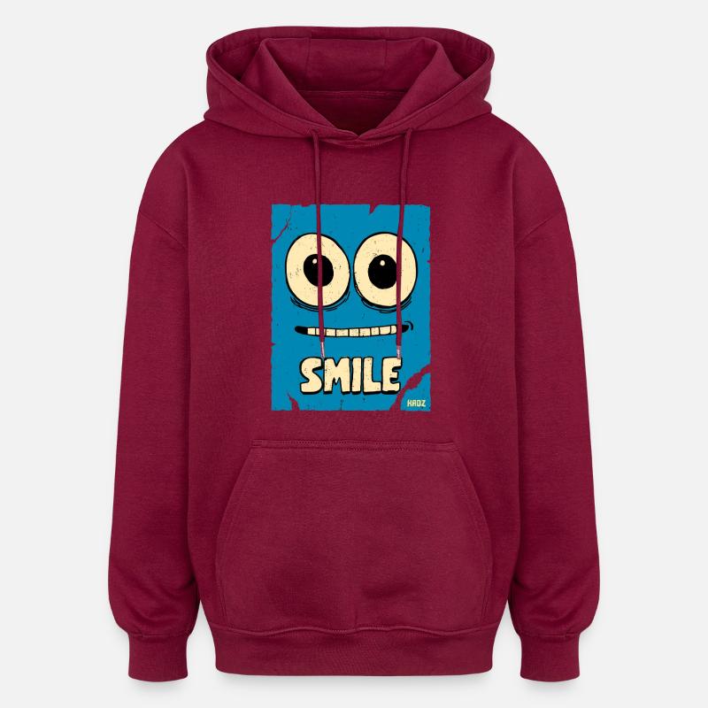 Visage de dessin animé bleu riant - Sweat à capuche oversize unisexe - bordeaux