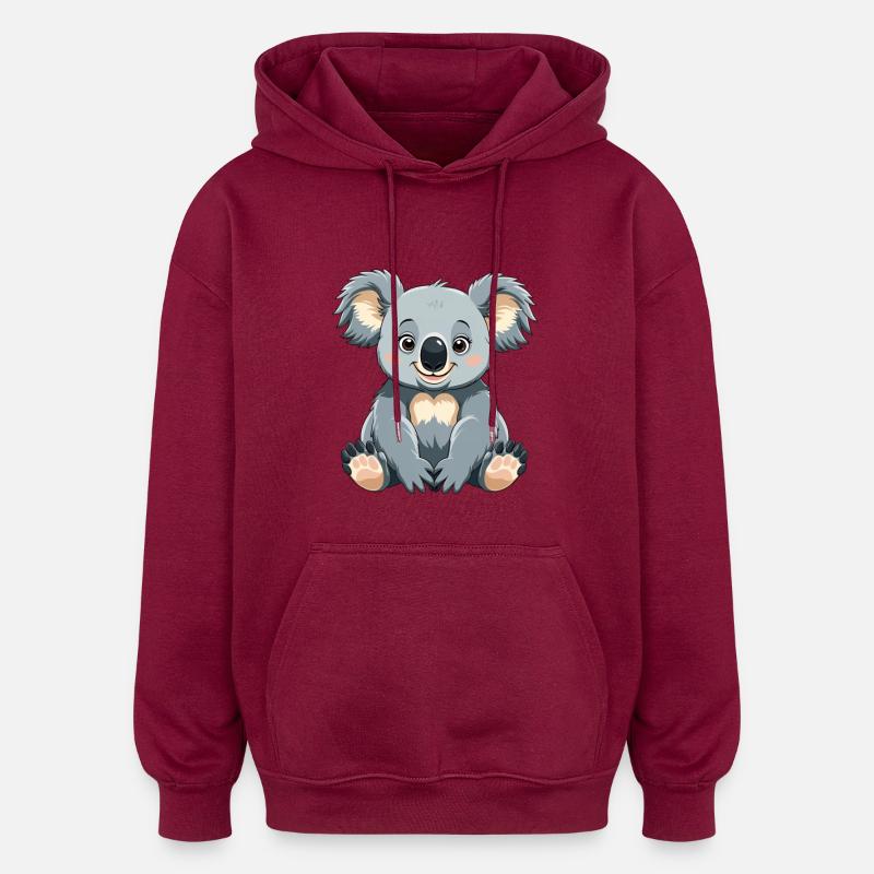 Dessin animé de Koala Câlin - Sweat à capuche oversize unisexe - bordeaux