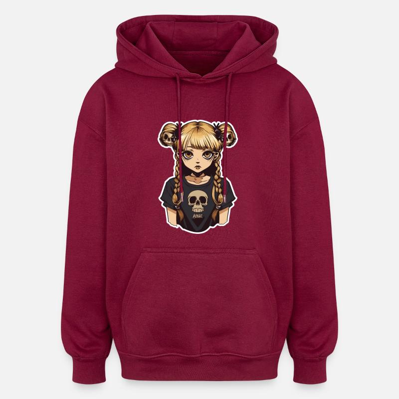 T-shirt gothique Skull Braid - Sweat à capuche oversize unisexe - bordeaux