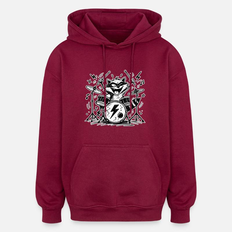 Waschbär-Drummer Comic-Takt - Oversized Unisex Hoodie - Burgunderrot