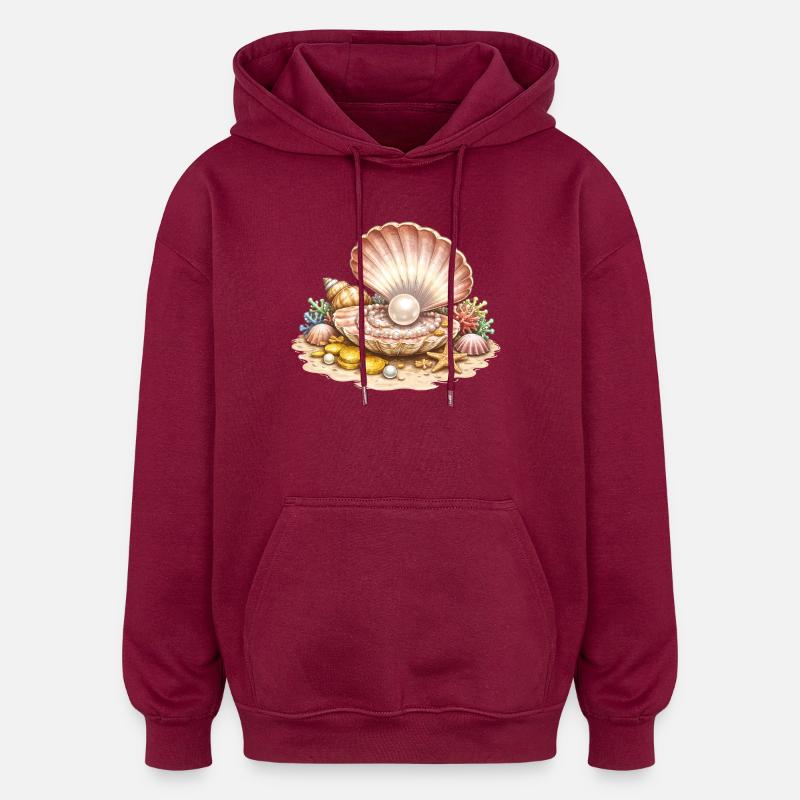 Perlenmuschel mit Schatz Illustration  - Oversized Unisex Hoodie - Burgunderrot