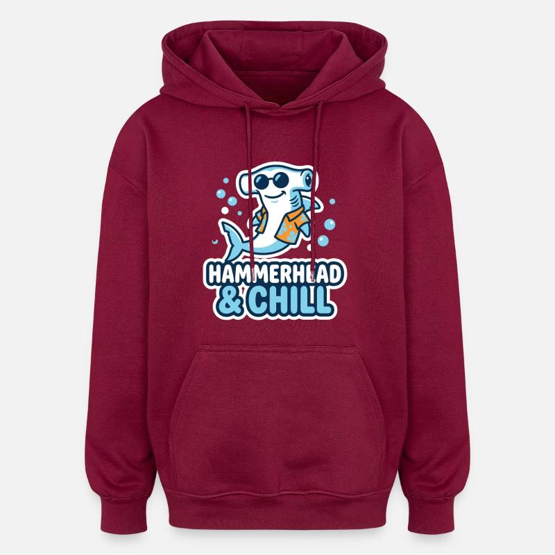 Motif du requin-marteau HAMMERHEAD & CHILL - Sweat à capuche oversize unisexe - bordeaux