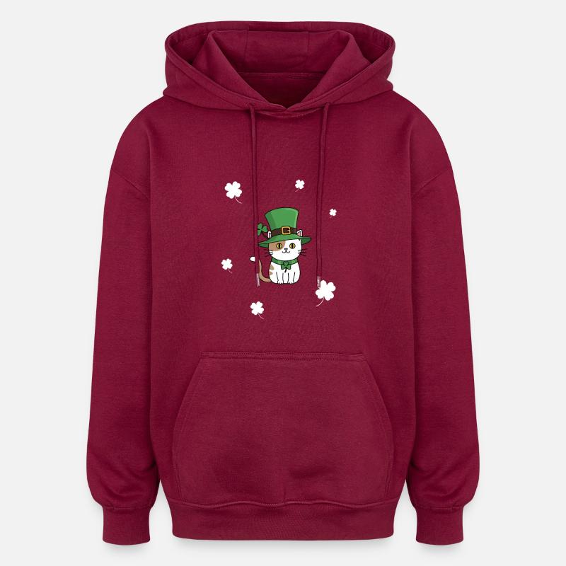 Chat de la Saint-Patrick - Sweat à capuche oversize unisexe - bordeaux