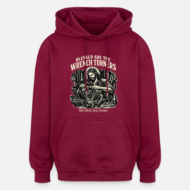 Mécanique chrétienne - Sweat à capuche oversize unisexe - bordeaux