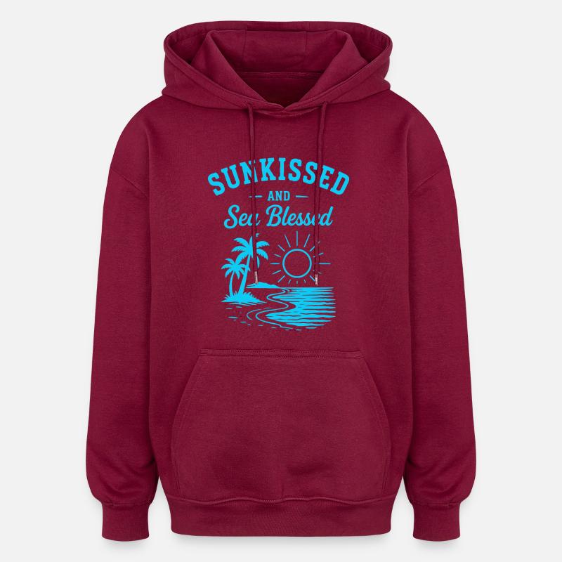 Plage d’été ensoleillée et marine - Sweat à capuche oversize unisexe - bordeaux