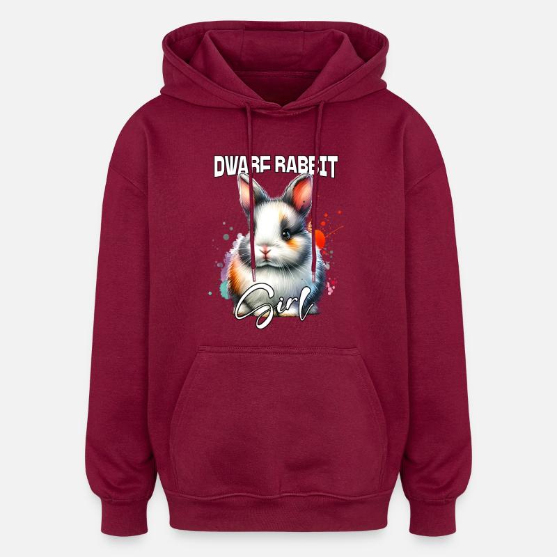 Dwarf Rabbit Girl Dwarf Rabbit - Oversized Unisex Hoodie - burgundy
