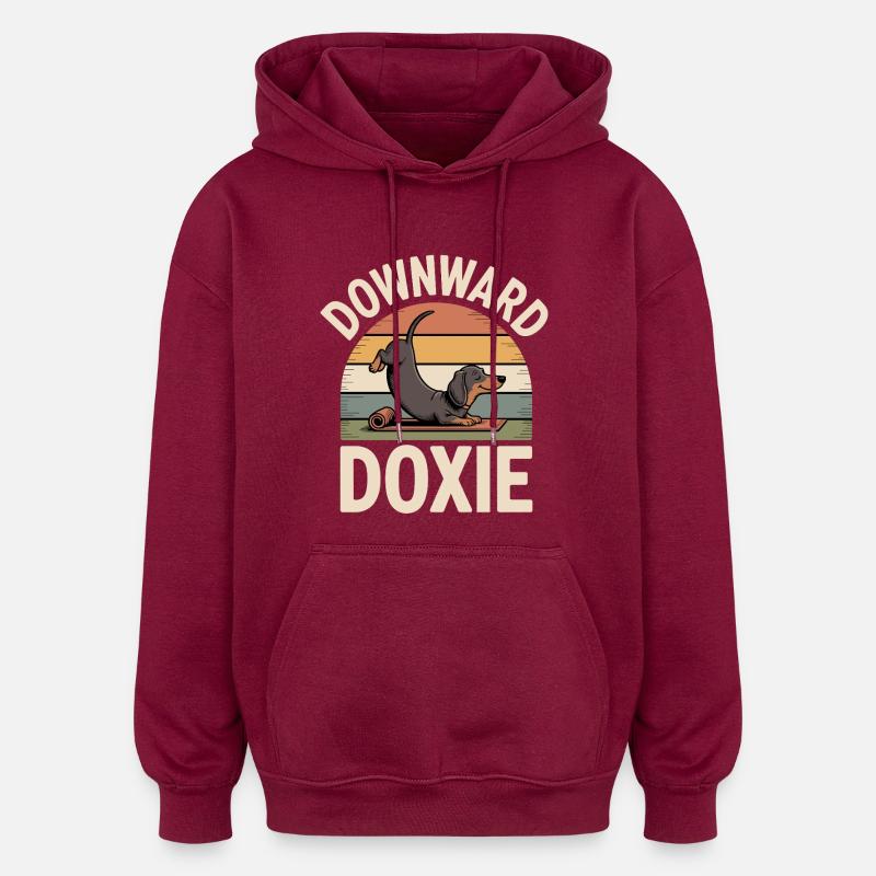 Downward Doxie - Oversized Unisex Hoodie - burgundy