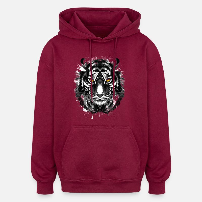 Retro Tiger - Chat - Beaux yeux - Sweat à capuche oversize unisexe - bordeaux