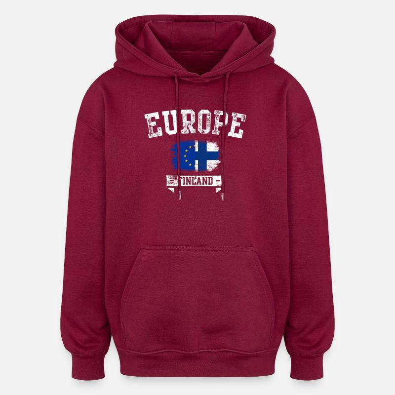 Europe Finlande Fusion Drapeau - Sweat à capuche oversize unisexe - bordeaux