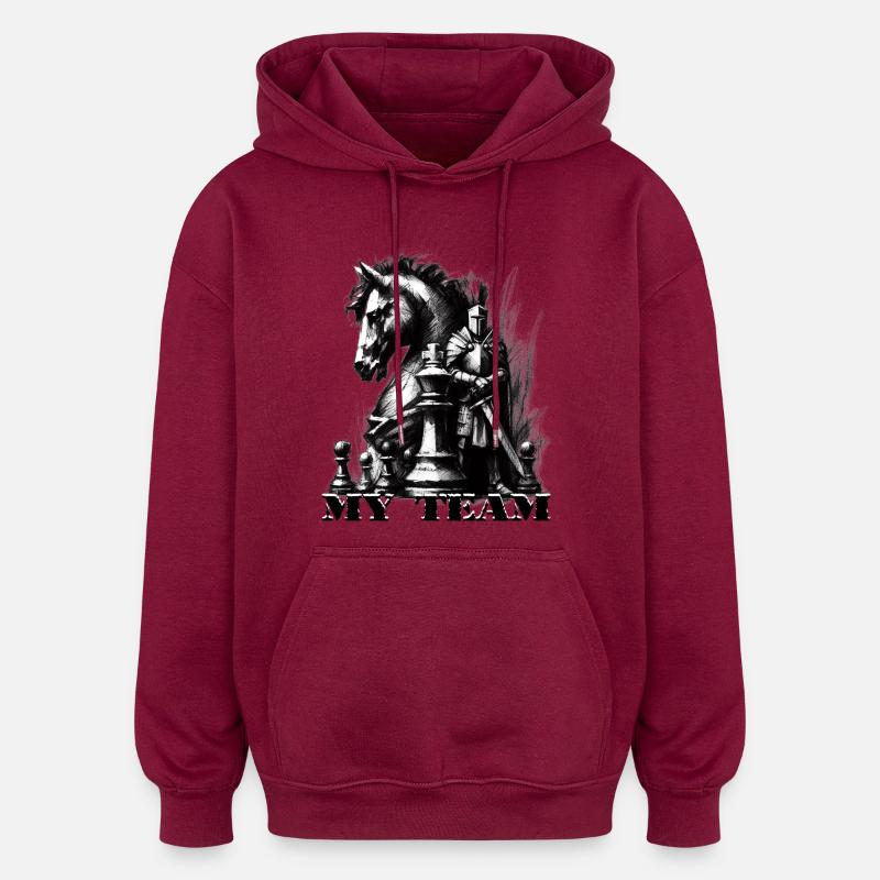 Échecs - Sweat à capuche oversize unisexe - bordeaux