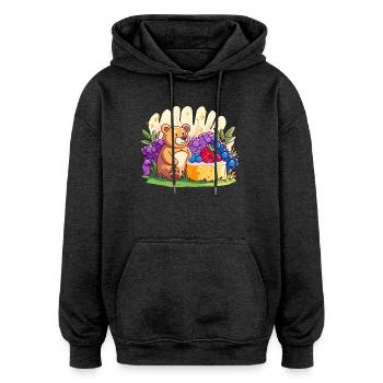Ours câlin sur gâteau aux fruits - Sweat à capuche oversize unisexe - charbon - Devant - Noah (186cm)