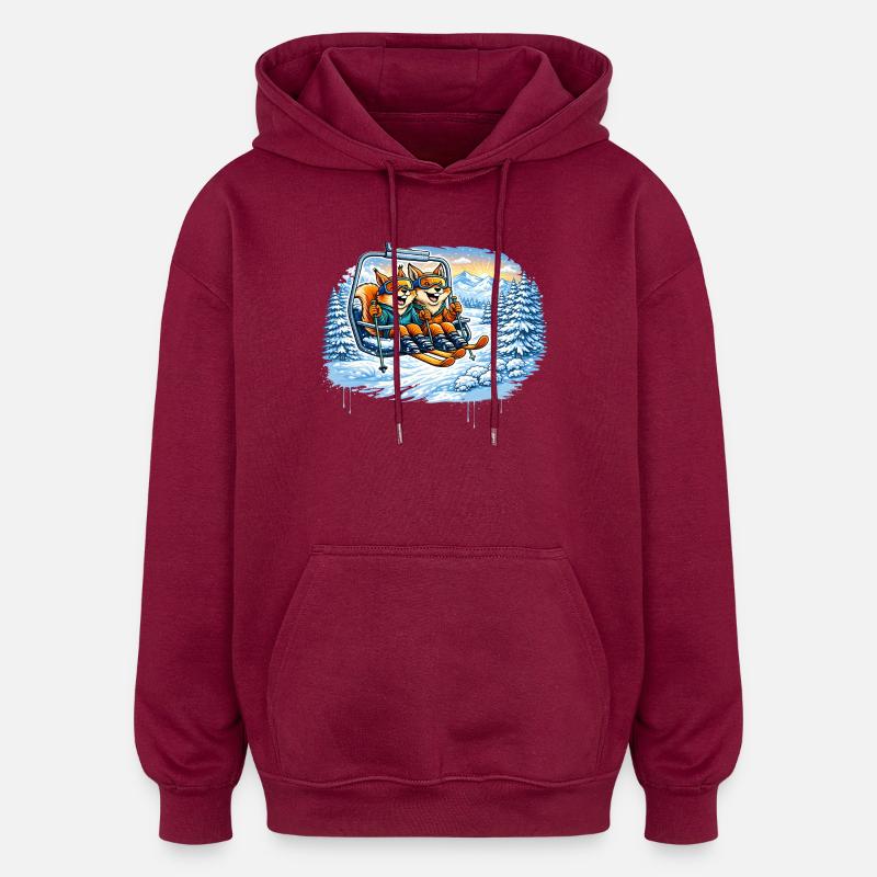 Eichhörnchen & Fuchs im Skilift – Winterspaß - Oversized Unisex Hoodie - Burgunderrot