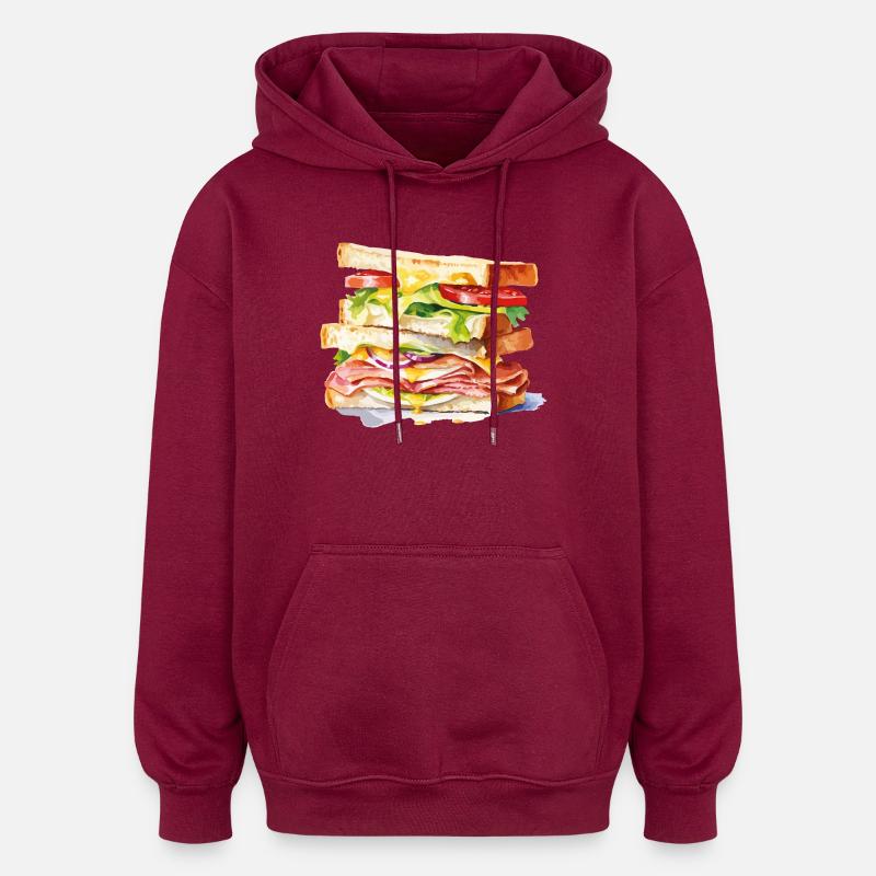 Kunstvoller Sandwichstapel - Oversized Unisex Hoodie - Burgunderrot