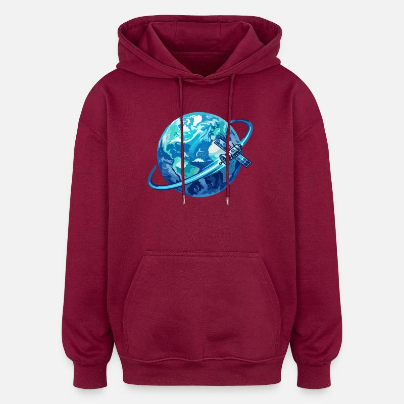Erde Blauer Planet Satellit Globus Satellitenring - Oversized Unisex Hoodie - Burgunderrot