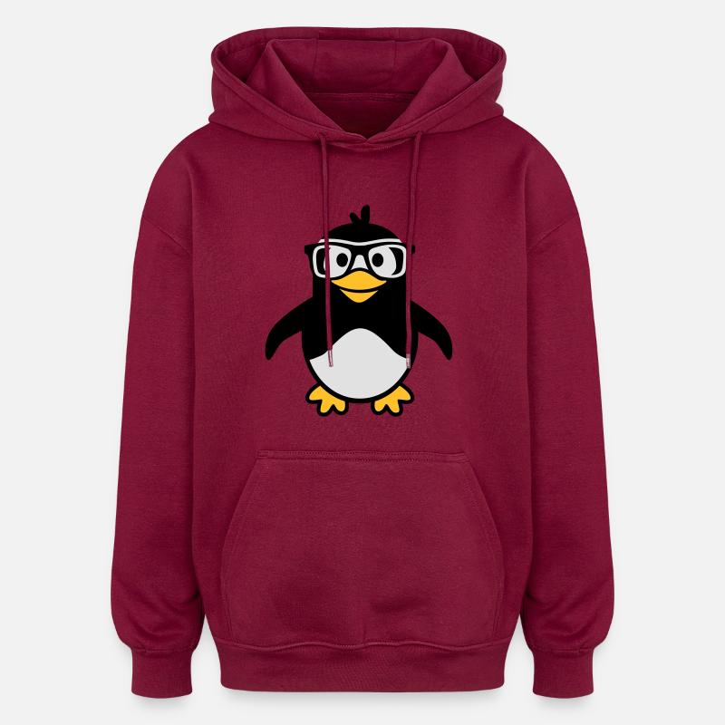 Pinguin - Oversized Unisex Hoodie - Burgunderrot