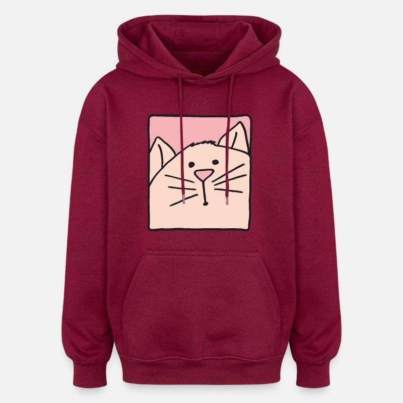 Tête de chat rose - Sweat à capuche oversize unisexe - bordeaux