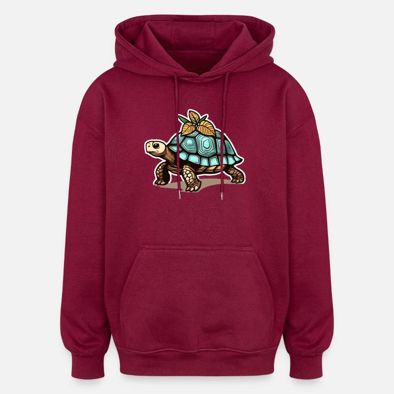 Schildkröte mit blauem Panzer & Blättern - Oversized Unisex Hoodie - Burgunderrot