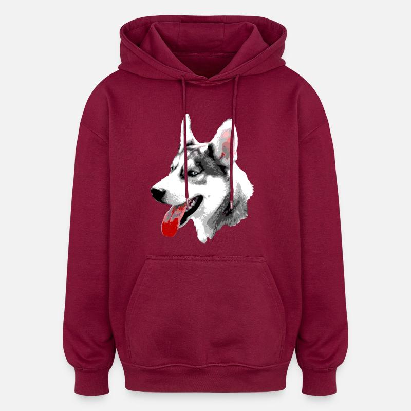 Tête Husky Pop Art - Sweat à capuche oversize unisexe - bordeaux