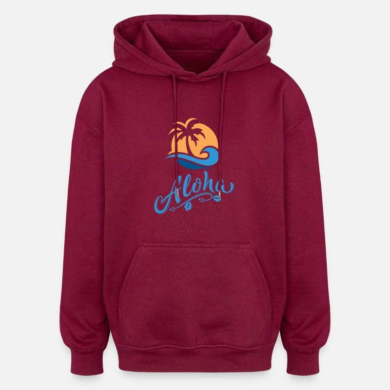 Aloha Palm et Vague Soleil - Sweat à capuche oversize unisexe - bordeaux