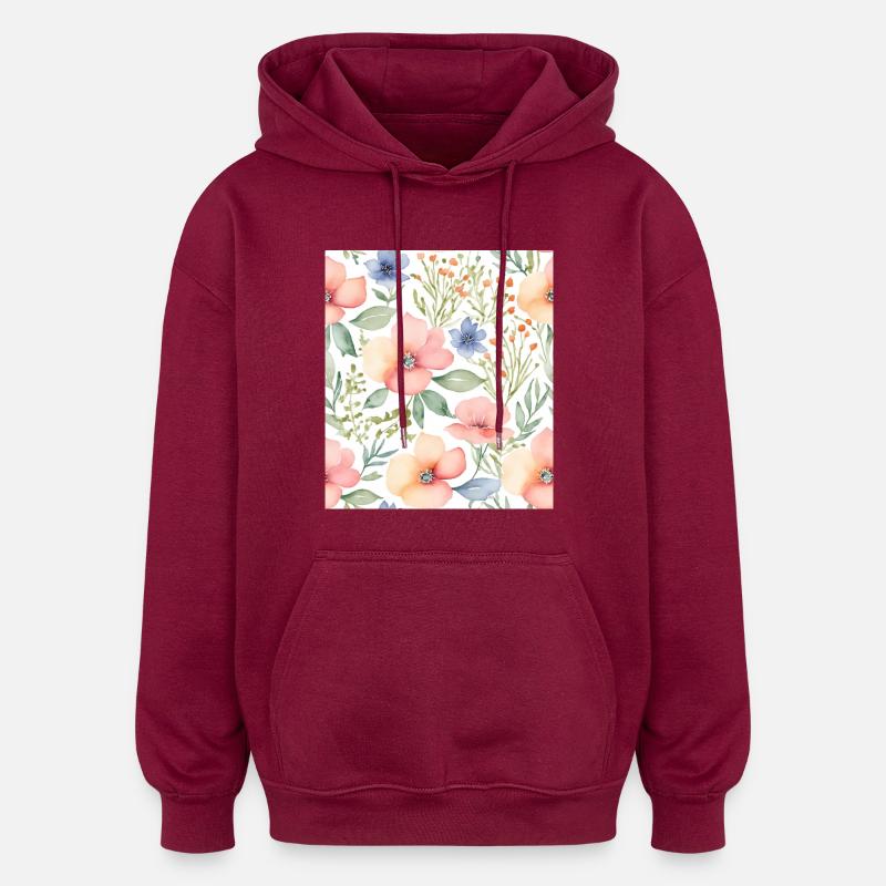 Fleurs aquarelle - Sweat à capuche oversize unisexe - bordeaux