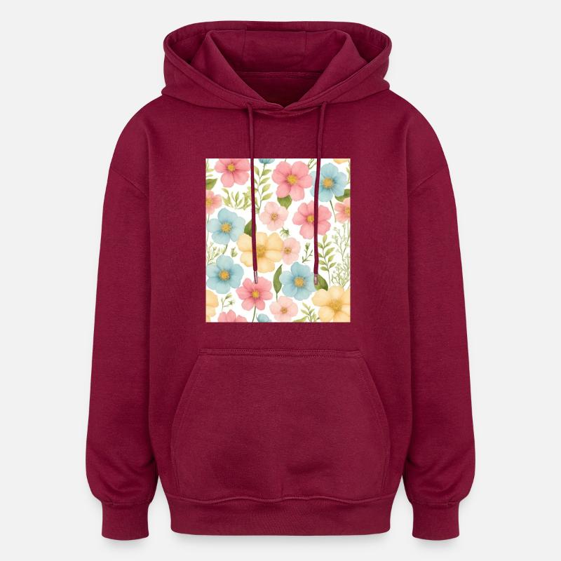 Blumenmuster - Oversized Unisex Hoodie - Burgunderrot