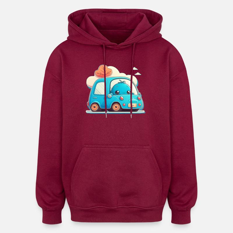 Voiture bleue avec monstre - Sweat à capuche oversize unisexe - bordeaux