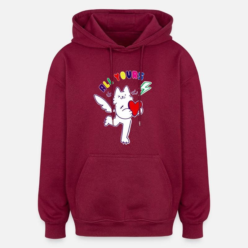 Chat amoureux - Sweat à capuche oversize unisexe - bordeaux