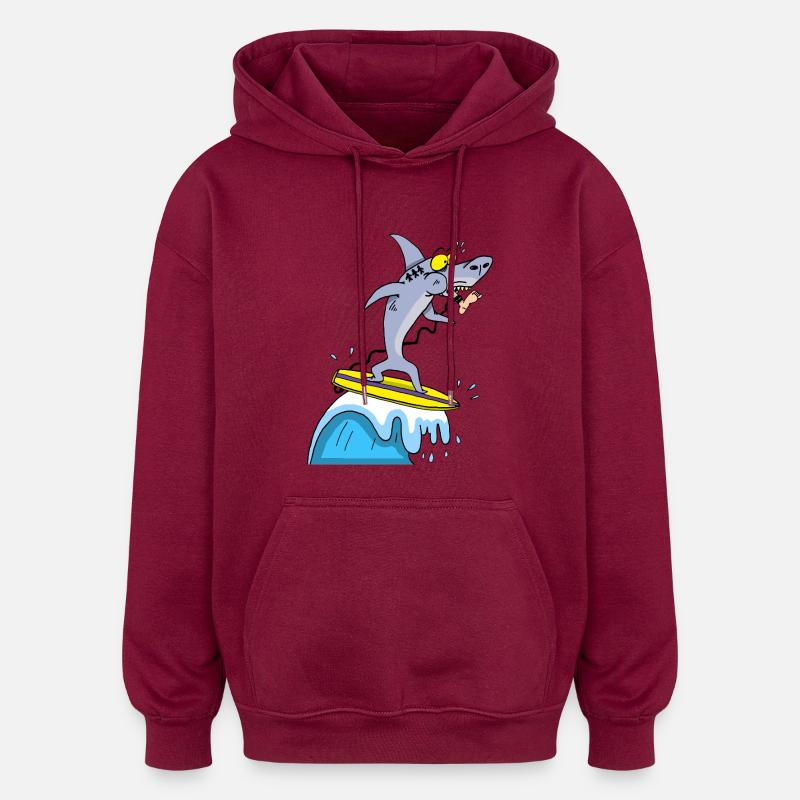 Le requin et le surf - Sweat à capuche oversize unisexe - bordeaux