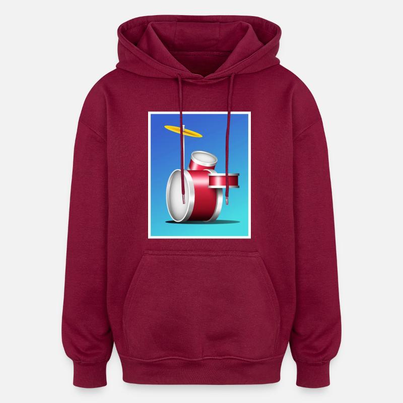 Cartoon Rotes Trommelset - Oversized Unisex Hoodie - Burgunderrot