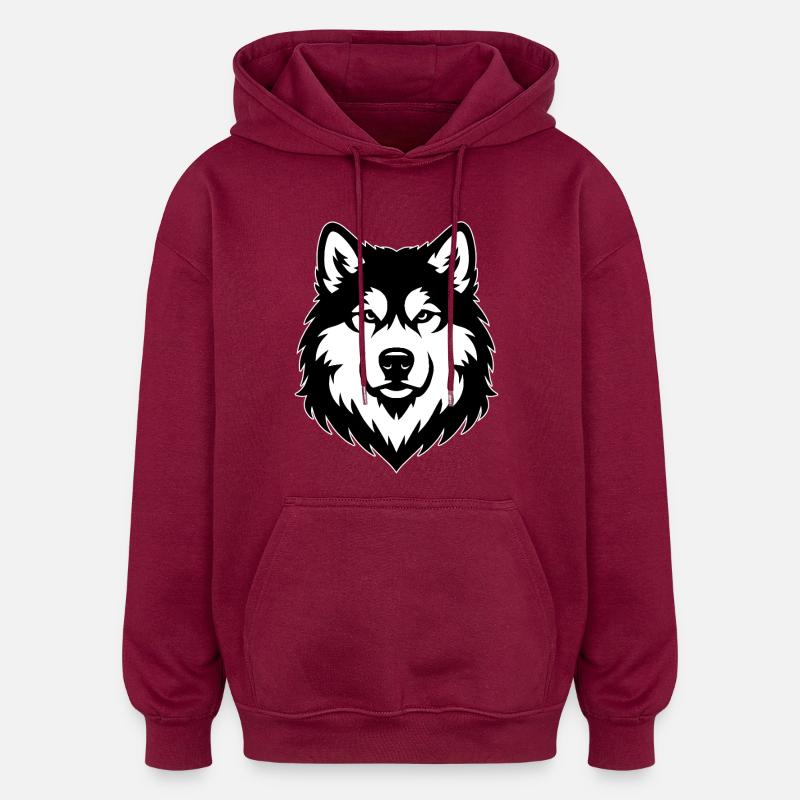 Malamute d’Alaska noir blanc - Sweat à capuche oversize unisexe - bordeaux