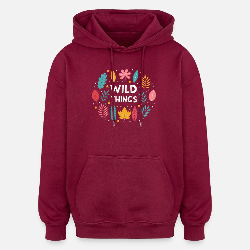 Wild Things Floral Pattern - Oversized Unisex Hoodie - burgundy