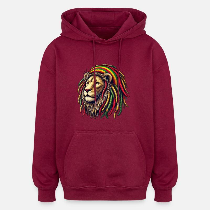 Rasta Lion - Sweat à capuche oversize unisexe - bordeaux