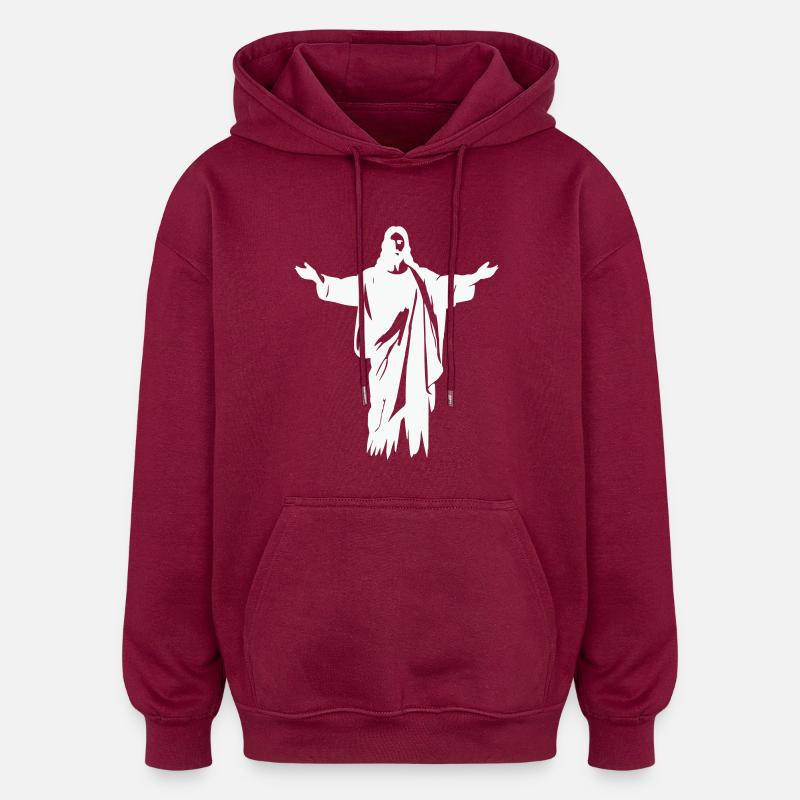 Jésus - Sweat à capuche oversize unisexe - bordeaux