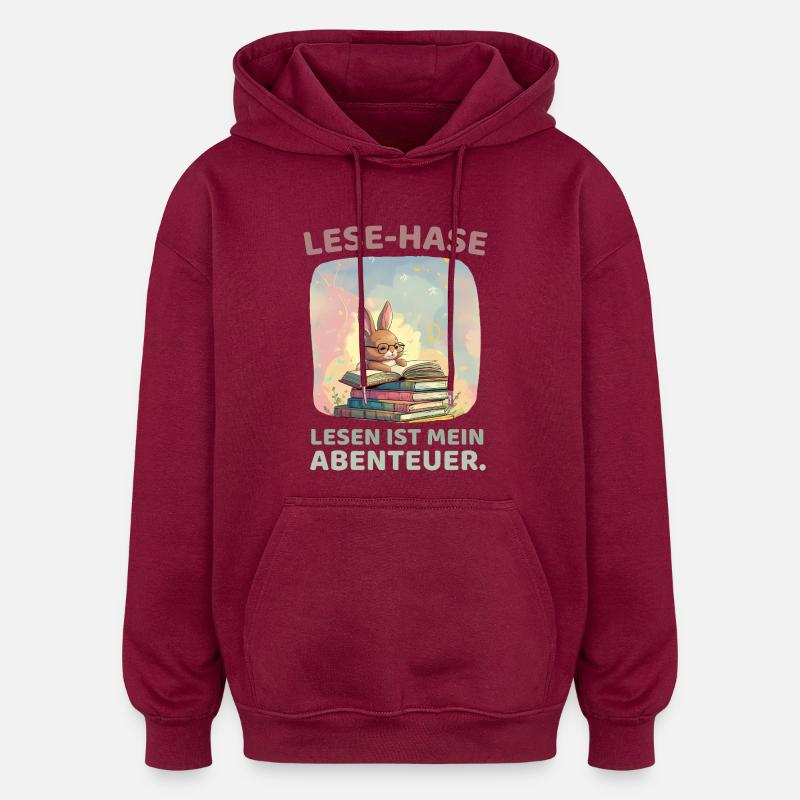 Lecture de lapin avec style aventure - Sweat à capuche oversize unisexe - bordeaux