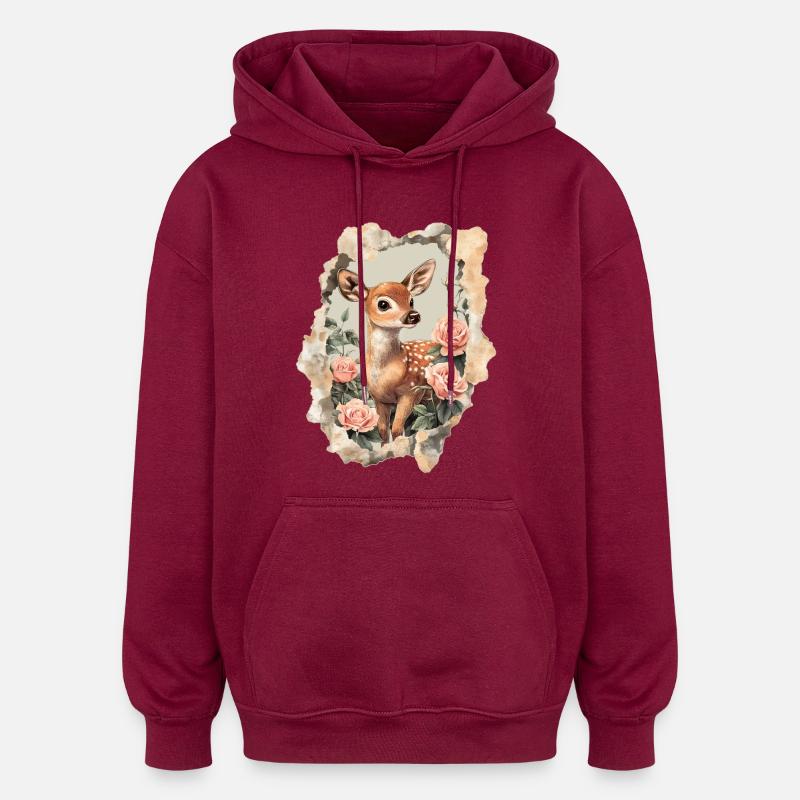 Faon de cerf - Sweat à capuche oversize unisexe - bordeaux