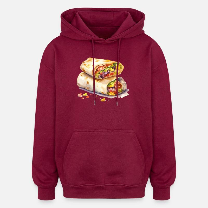 Illustration de burrito en enveloppe - Sweat à capuche oversize unisexe - bordeaux