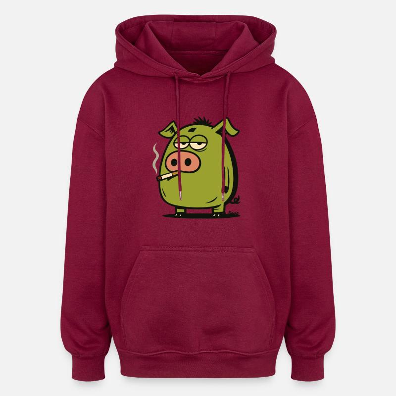 Cochon de bande dessinée verte - Sweat à capuche oversize unisexe - bordeaux