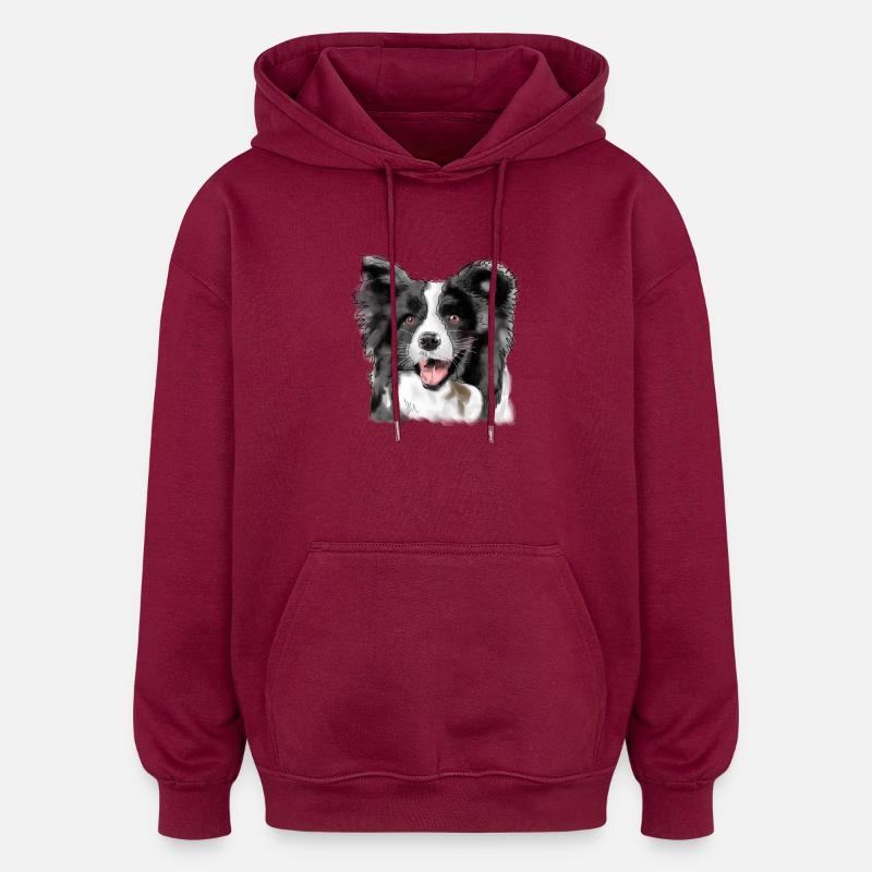 Border Collie - Sweat à capuche oversize unisexe - bordeaux
