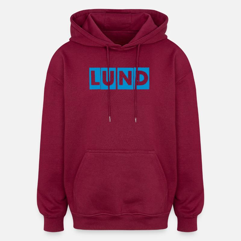 Lund – Conception de texte bleu - Sweat à capuche oversize unisexe - bordeaux
