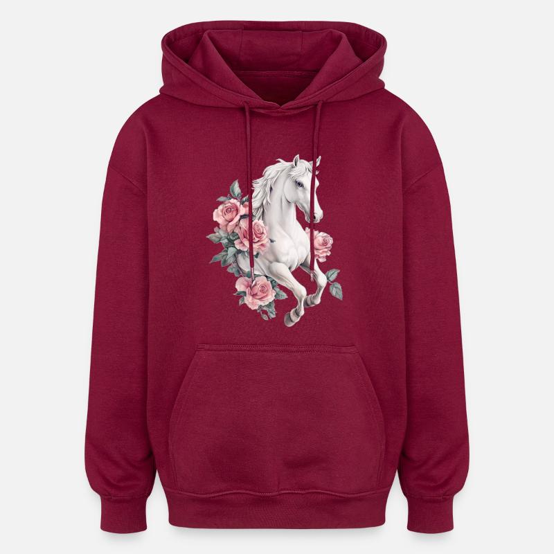 Cheval aux roses - Sweat à capuche oversize unisexe - bordeaux