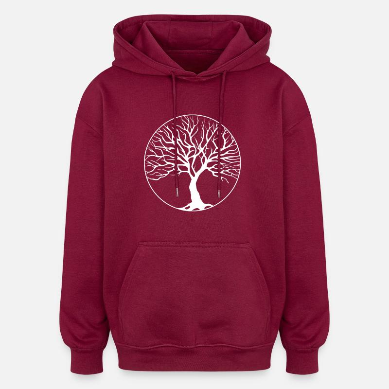 blanc cercle d'arbres - Sweat à capuche oversize unisexe - bordeaux