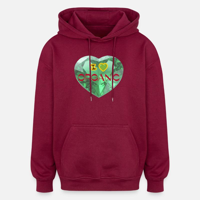 Diamond Heart I Love Bio - Sweat à capuche oversize unisexe - bordeaux