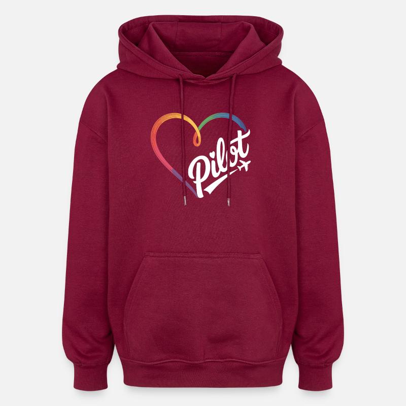 Pilot Herz - Oversized Unisex Hoodie - Burgunderrot