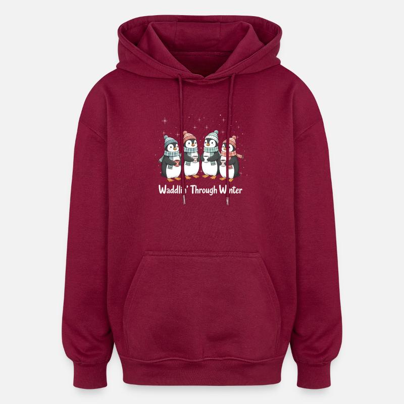 Waddlin’ Through Winter – Pinguin-Freunde - Oversized Unisex Hoodie - Burgunderrot