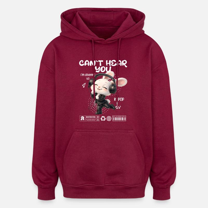 K-Pop Häschen mit Kopfhörern - Oversized Unisex Hoodie - Burgunderrot