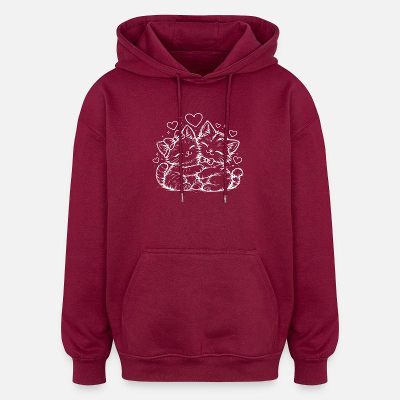 Amitié Cœur de chaton câlin - Sweat à capuche oversize unisexe - bordeaux