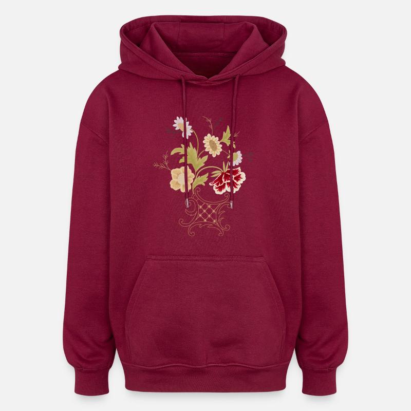 Broderie - Sweat à capuche oversize unisexe - bordeaux