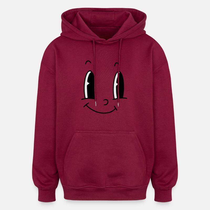 Funny Face Big Eyes - Oversized Unisex Hoodie - burgundy