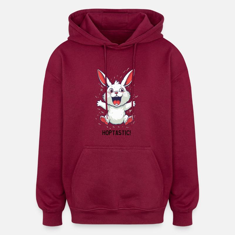 Fantastic White Comic Cartoon Hoppel Rabbit - Oversized Unisex Hoodie - burgundy